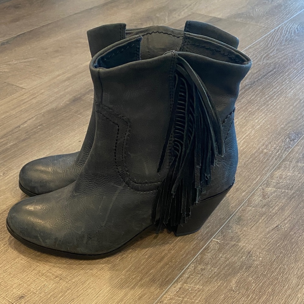 Sam Edelman Black Fringe Ankle Booties